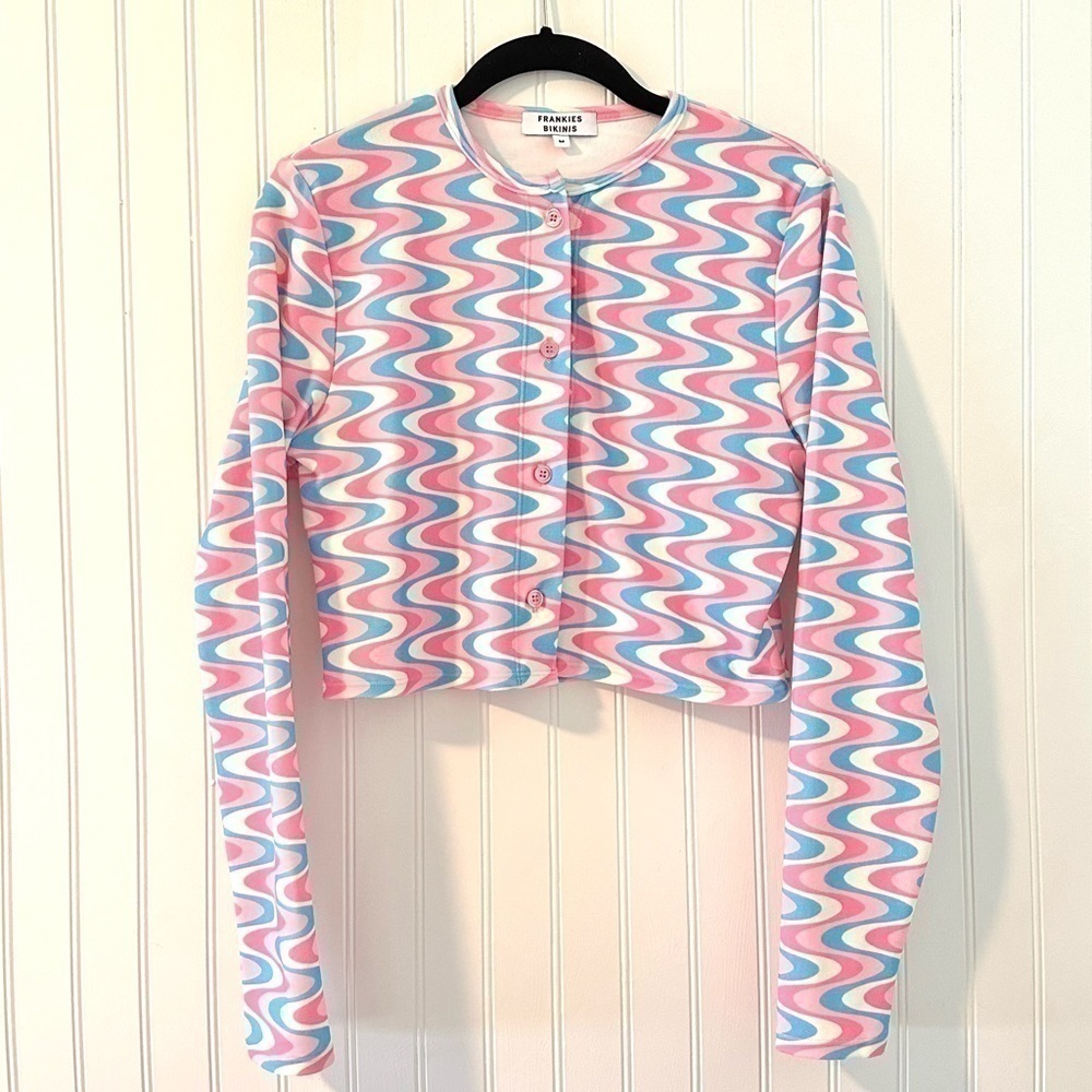 Frankie's Bikinis Cheri Terry Cardigan Sweater, Medium, New - Picture 4 of 6